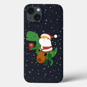 Funda Para iPhone 13 Navidades Santa Claus T-rex Dinosaur Sleigh