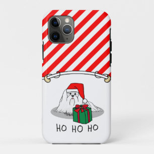 Funda Para iPhone 11 Pro Navidades Santa Hat Perro maltés Cute gracioso