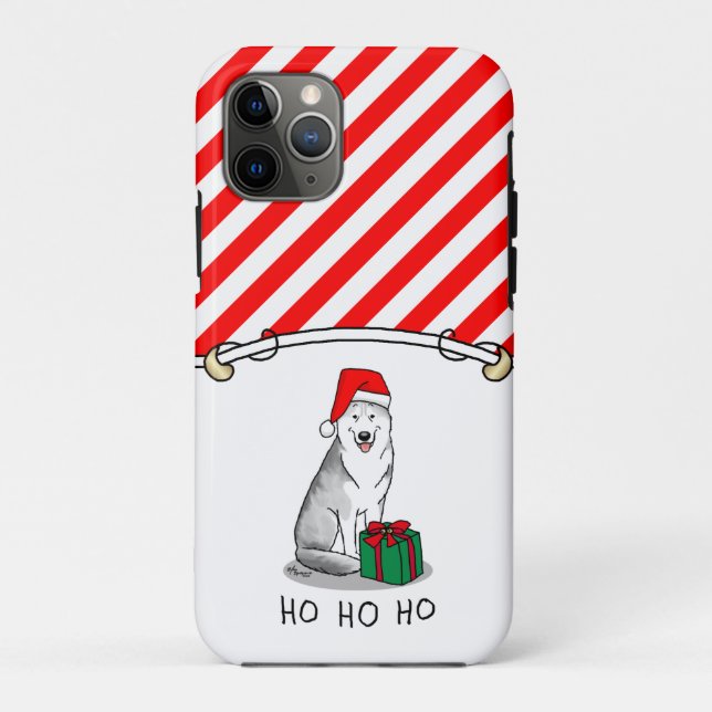 Funda De Case-Mate Para iPhone Navidades Santa Hat Siberian Husky (plata) Cute (Reverso)