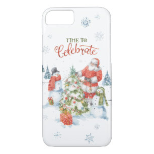 Funda Para iPhone 8/7 Navidades Santa Snowmen celebran la acuarela