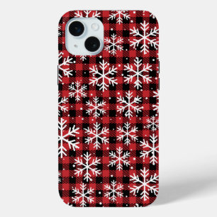 Funda Para iPhone 15 Mini Navidades Snowflakes Buffalo Plaid Pattern