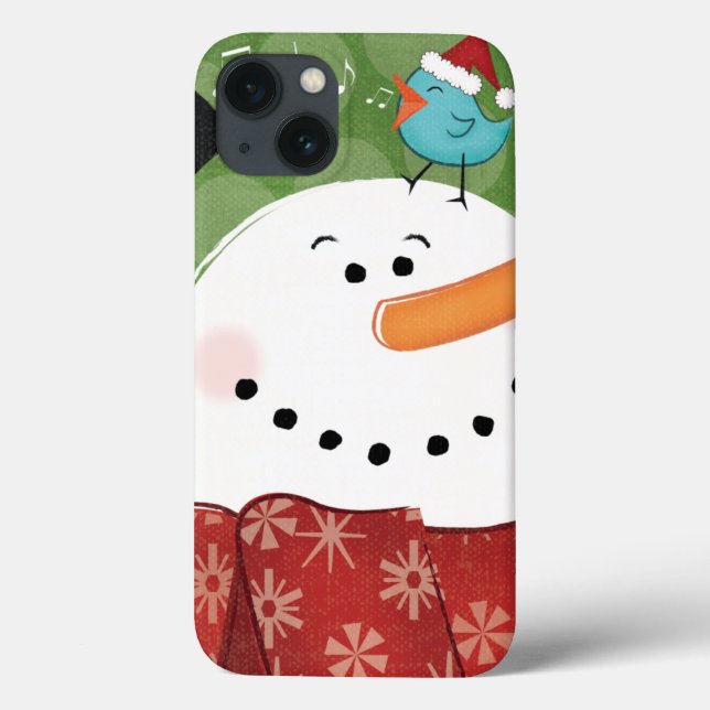 Funda De Case-Mate Para iPhone Navidades Snowman con pájaro (Reverso)