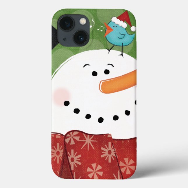 Funda De Case-Mate Para iPhone Navidades Snowman con pájaro (Reverso)