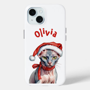 Funda Para iPhone 15 Navidades Sphynx cat Watercolor