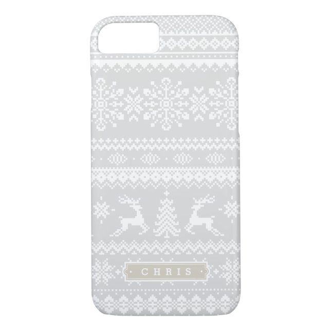 Funda De Case-Mate Para iPhone Navidades suéter monograma de patrón de isla blanc (Reverso)