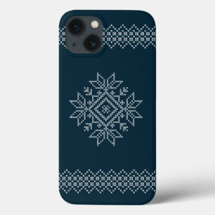 Funda Para iPhone 13 Navidades temporada arte de copos de nieve azul