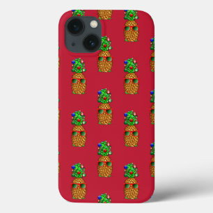 Funda Para iPhone 13 Navidades tropicales piña cálida Navidad en rojo