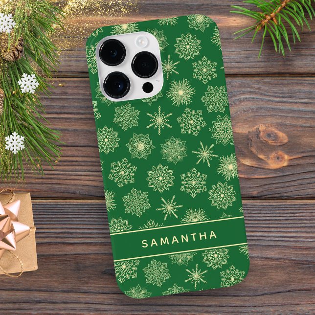 Funda De Case-Mate Para iPhone Navidades verdes de copas de nieve monogramadas (Subido por el creador)