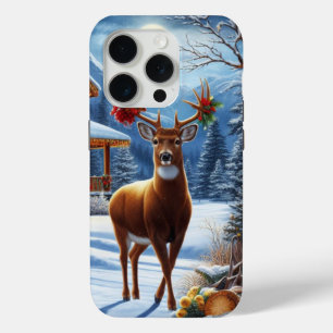 Funda Para iPhone 15 Pro Navidades/Winter Deer Lodge