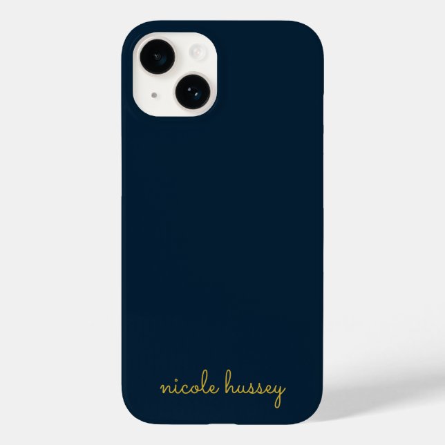 Funda De Case-Mate Para iPhone Navy Blue Gold Script  | Stylish Monogram Modern (Reverso )