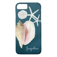 Navy Blue Seashell Modern Beach Conch Starfish