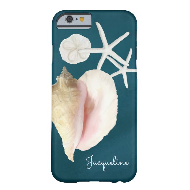 Funda De Case-Mate Para iPhone Navy Blue Seashell Modern Beach Conch Starfish (Reverso)