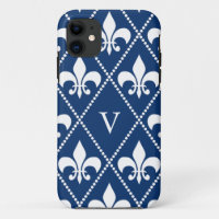 Navy Fleur de Lis con monograma