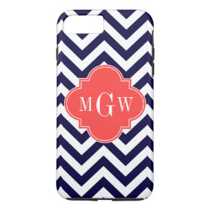 Funda Para iPhone 8 Plus/7 Plus Navy Lg Chevron Coral Cuatrefoil 3 Monograma