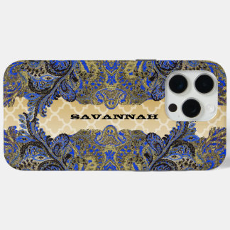 Funda Para iPhone 15 Pro Max Navy y Gold Paisley Peacock
