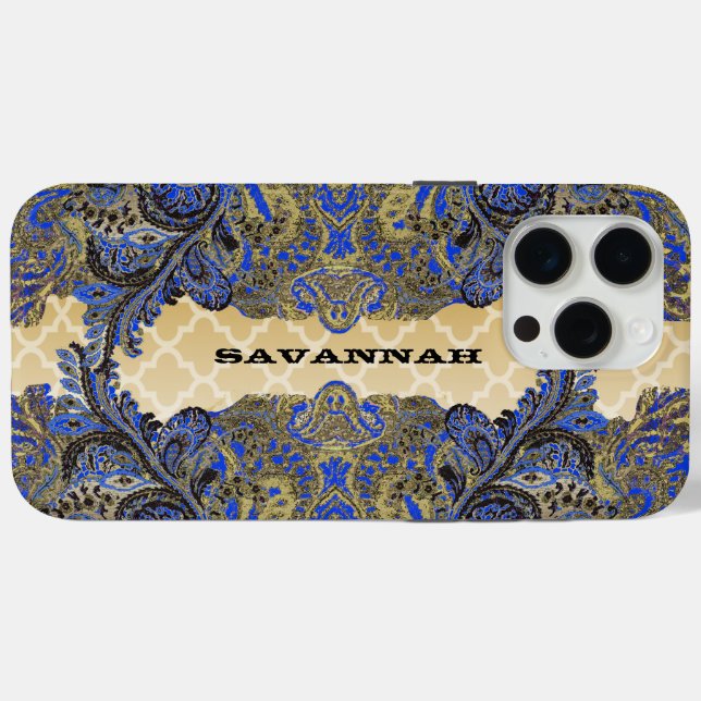 Funda De Case-Mate Para iPhone Navy y Gold Paisley Peacock ( Reverso (Horizontal))