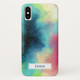 Funda Para iPhone X Nebulosa color verde y rojo moderno