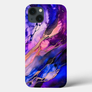 Funda Para iPhone 13 Nebulosa del espacio púrpura en tinta de alcohol