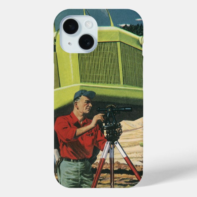 Funda De Case-Mate Para iPhone Negocio Antiguo, Sitio de Construcción con Topógra (Reverso )