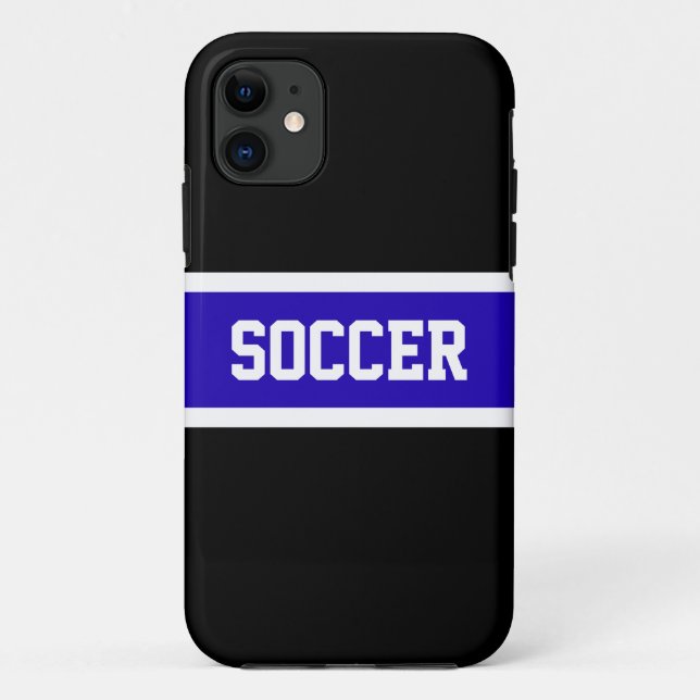 Funda De Case-Mate Para iPhone Negrita Viviente Blue Black Stripes "SOCCER" Texto (Reverso)