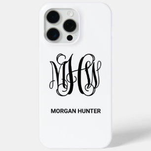 Funda Para iPhone 15 Pro Max Negro 3 Inicial Viña Monograma guion DIY BG