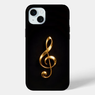 iPhone 15 Mini Negro 4 Luxe, Clave de Sol Dorada Funda para iPhon