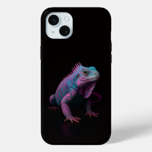 Funda Para iPhone 15 Mini Negro 4 Luxe, Iguana Tropical Rosa