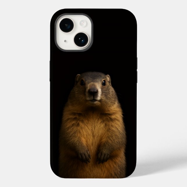 Funda De Case-Mate Para iPhone Negro 4 Luxe iPhone 14 Mate, Marmota Esponjosa (Reverso )