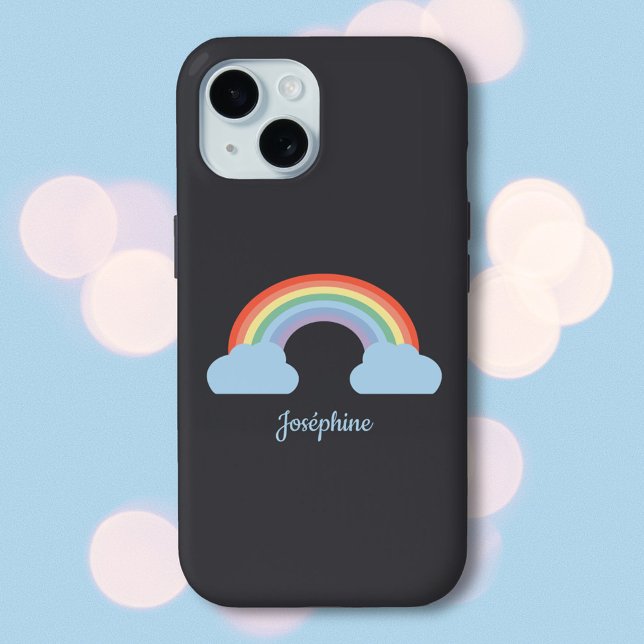 Funda De Case-Mate Para iPhone Negro arcoiris pastel (Pastel Rainbow Black Phone Case)