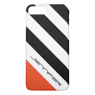 Funda Para iPhone 8 Plus/7 Plus Negro, blanco, franja Naranja, nombre personalizad