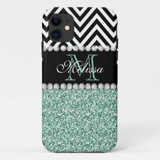 FUNDA PARA iPhone 11 NEGRO CHEVRON DEL PURPURINA DE LA VERDE MENTA CON