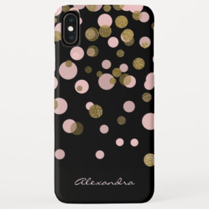 Funda Para iPhone XS Max Negro con monograma y confeti color de rosa del
