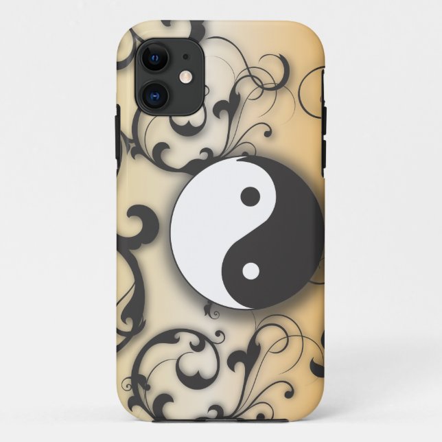 Funda De Case-Mate Para iPhone Negro con Yin de bronce y Yang (Reverso)