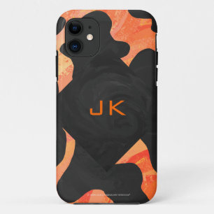 Funda Para iPhone 11 Negro de la vaca del monograma e impresión