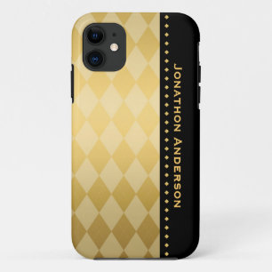 Funda Para iPhone 11 Negro de lujo y oro Argyle masculino