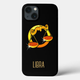 Funda Para iPhone 13 Negro de signo libra zodiac dorado y marrón