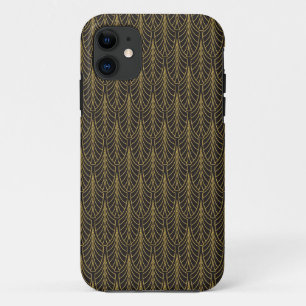 Funda Para iPhone 11 Negro del art déco y plumas del oro