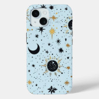 Negro, dorado y azul Sol Luna Estrellas Celestiale