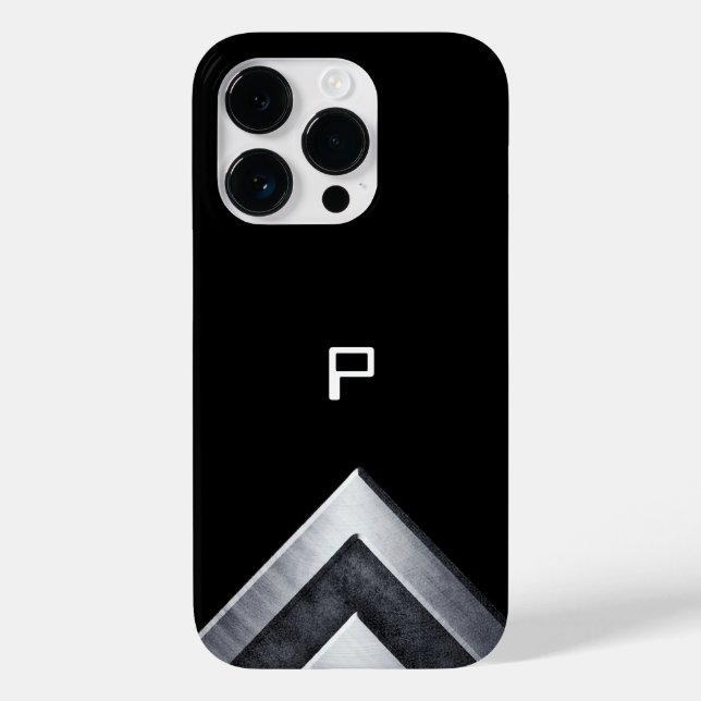 Funda De Case-Mate Para iPhone Negro geométrico monogramado metalizado (Reverso )