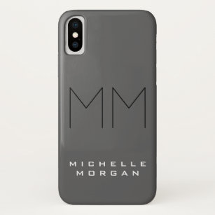 Funda Para iPhone XS Negro gris negrita Monograma moderno nombre Minima