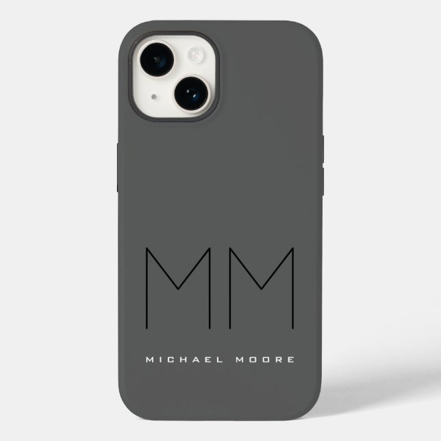 Funda De Case-Mate Para iPhone Negro gris negrita Monograma moderno tu nombre Ini (Reverso )