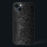 title_seo2 Negro metálico con encaje paisleño negro<br><div class="desc">Diseño metálico negro de color gris oscuro con revestimiento de aluminio cepillado con encaje negro floral de paisley. Personalizable y monograma opcional</div>