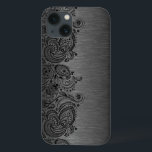 title_seo2 Negro metálico con encaje paisleño negro<br><div class="desc">Diseño metálico negro de color gris oscuro con revestimiento de aluminio cepillado con encaje negro floral de paisley. Personalizable y monograma opcional</div>