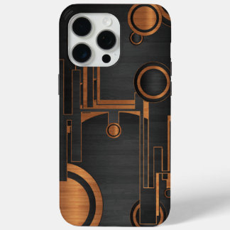 Funda Para iPhone 15 Pro Max negro metalizado con círculos de madera