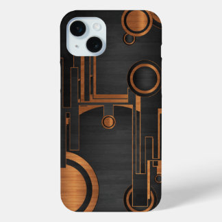 Funda Para iPhone 15 Mini negro metalizado con círculos de madera