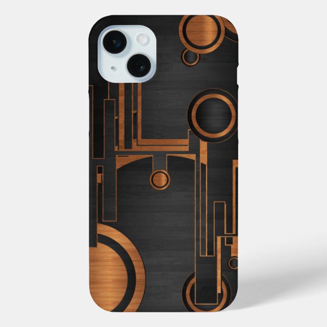 Funda De Case-Mate Para iPhone negro metalizado con círculos de madera (Reverso )