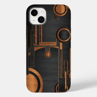 Funda Para iPhone 14 Plus De Case-Mate negro metalizado con círculos de madera