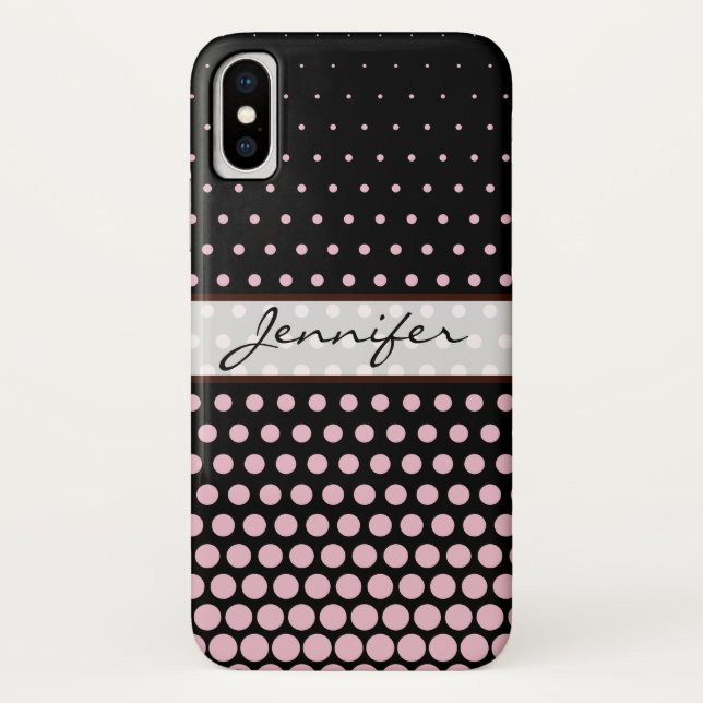 Funda De Case-Mate Para iPhone Negro moderno elegante del lunar rosado del (Reverso)