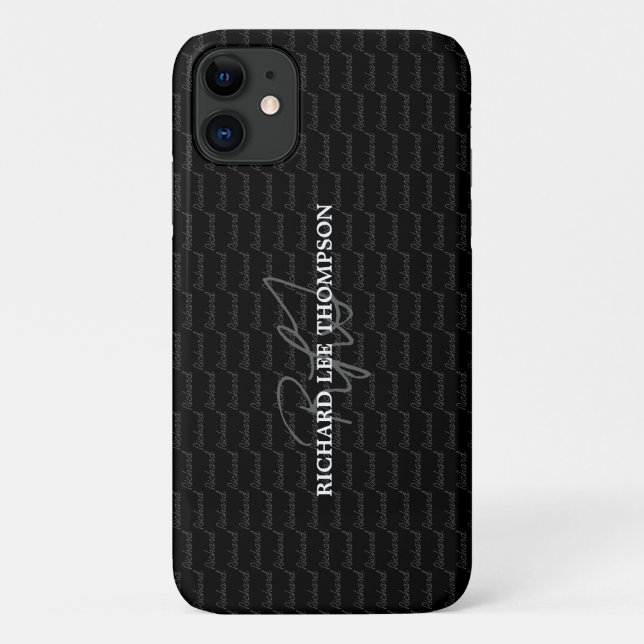 Funda De Case-Mate Para iPhone negro monogramado moderno (Reverso)