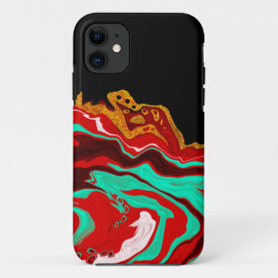 Funda Para iPhone 11 Negro, oro, Borgoña, arte de mármol